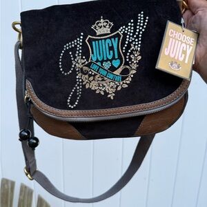 Juicy Couture‎ Y2K Crossbody Bag Purse Love Your Couture Velour Black Brown H